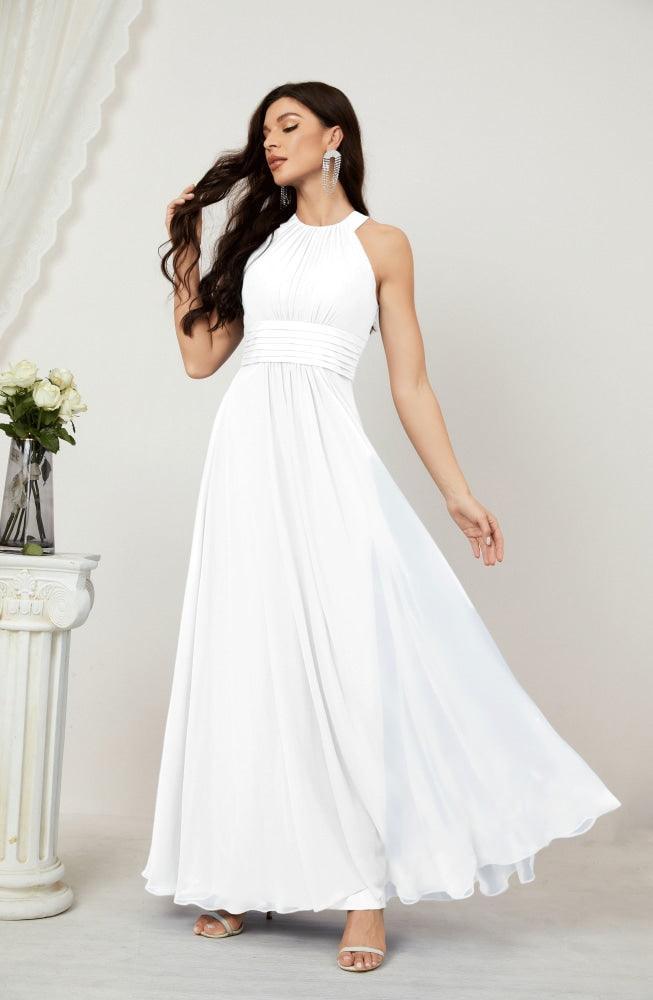 Numbersea Formal Party Gown Dress Chiffon Halter Long Sleeveless Bridesmaid Dresses 2802