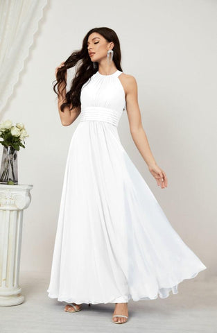 Baoleely Formal Party Gown Dress Chiffon Halter Long Sleeveless Bridesmaid Dresses 2802