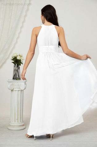 Baoleely Formal Party Gown Dress Chiffon Halter Long Sleeveless Bridesmaid Dresses 2802