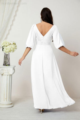 Baoleely  Formal Prom Gown Women V-Neck Chiffon Bridesmaid Dresses Long Bishop Sleeve Party Dress 2807