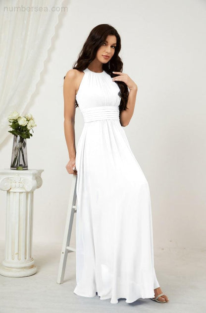 Numbersea Formal Party Gown Dress Chiffon Halter Long Sleeveless Bridesmaid Dresses 2802