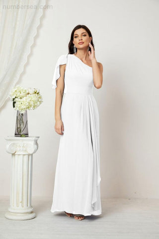 Robe de demoiselle d'honneur longue en mousseline de soie à volants et à une épaule, coupe trapèze, robe de soirée formelle fendue sur le côté, 2809