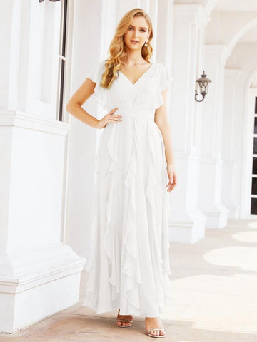 Robe de demoiselle d'honneur à volants et manches longues, robe de soirée formelle 28041 