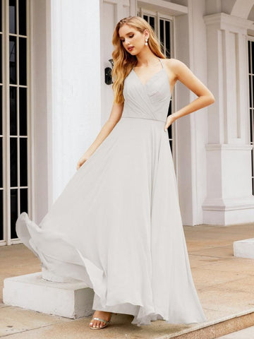 Baoleely Halter Chiffon Bridesmaid Dresses Wedding Appare Sleeveless Formal Prom Dress with Ruffled Back 28035
