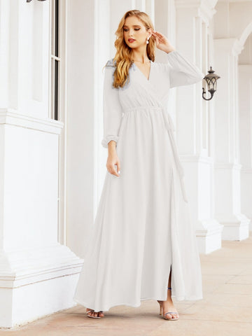 Robe de demoiselle d'honneur en mousseline Sunnderly pour femme, coupe trapèze, manches longues, robe de soirée formelle pour invitée de mariage SY28032 