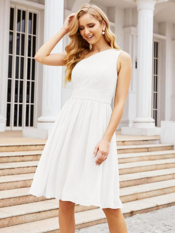 Vestido de fiesta de bienvenida, corto, plisado, de un solo hombro, para fiesta de graduación 28046 