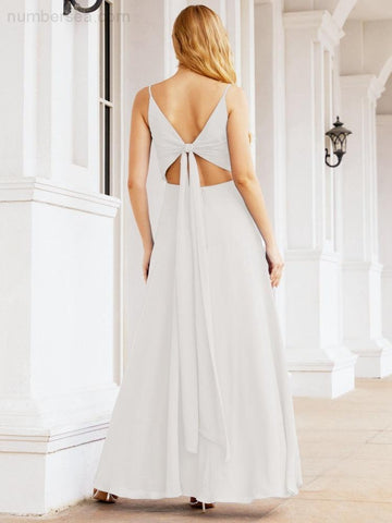 Baoleely Spaghetti Strap Bridesmaid Dresses V Neck Butterfly Back Fromal Evening Party Prom Gown 28036