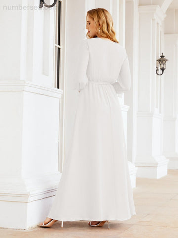 Robe de demoiselle d'honneur en mousseline Sunnderly pour femme, coupe trapèze, manches longues, robe de soirée formelle pour invitée de mariage SY28032 