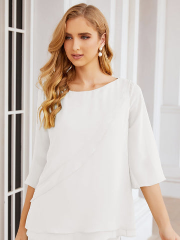 Baoleely Élégante robe mère de la mariée 2 pièces, grande taille, pantalon, volants, couches argentées, peignoir 28064