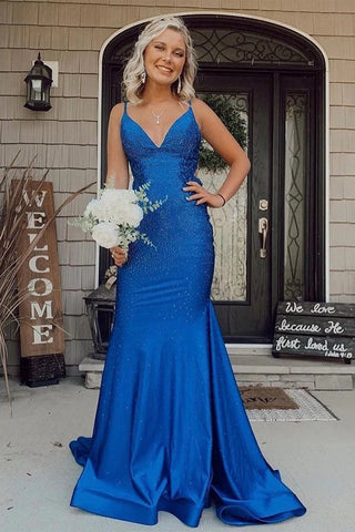 Mermaid Royal Backless Long Prom Dress Evening Dress