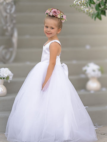 Timeless A-Line Sleeveless Satin and Tulle Flower Girl Dress