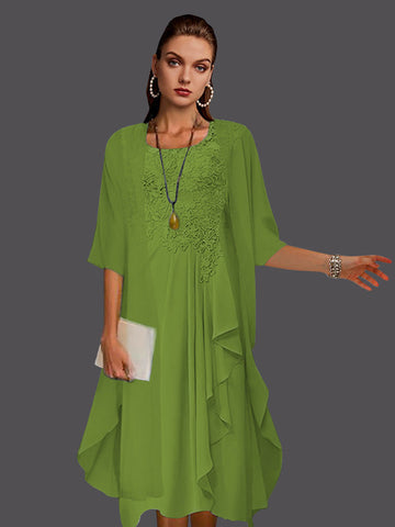 Two Piece A-Line Chiffon Lace Sleeveless Jacket Dresses with Pleats Appliques