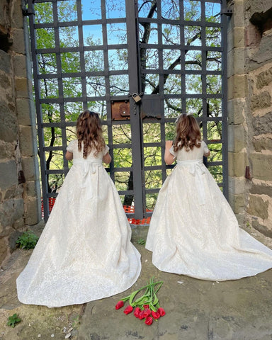 A-line Lace Sweep Train Ivory Dress (010146744)