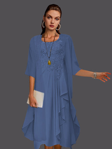 Two Piece A-Line Chiffon Lace Sleeveless Jacket Dresses with Pleats Appliques