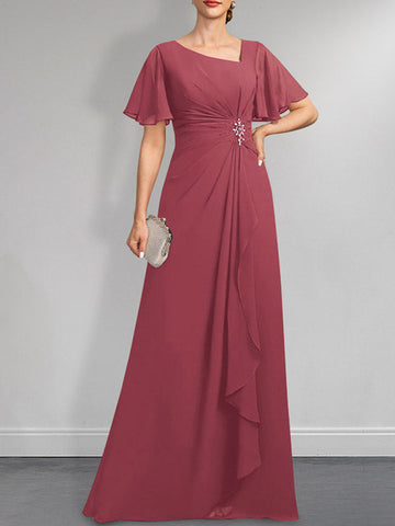 A-line Asymmetrical Floor-Length Chiffon Mother of the Bride Dress With Pleated Beading Sequins