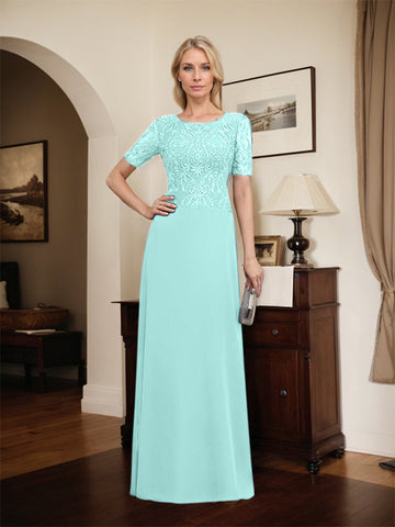 A-line Scoop Floor-Length Lace Chiffon Mother of the Bride Dress With Sequins