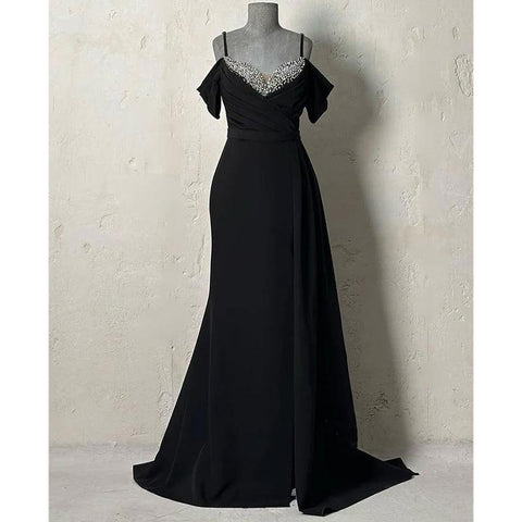 Sheath/columnoff-shoulder Straps Beaded Pleats Formal Evening Dress