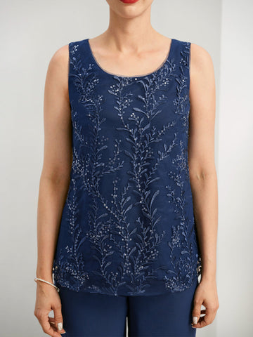 Traje pantalón de gasa para la madre de la novia con lentejuelas y chaqueta 