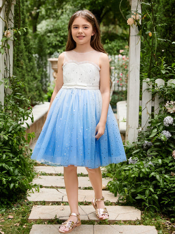 Ball-Gown/Princess Tulle Knee-length Blue Flower Girl Dress
