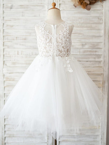 A-line Tulle Knee-length First Communion Flower Girl Dress