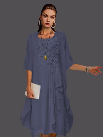 Two Piece A-Line Chiffon Lace Sleeveless Jacket Dresses with Pleats Appliques