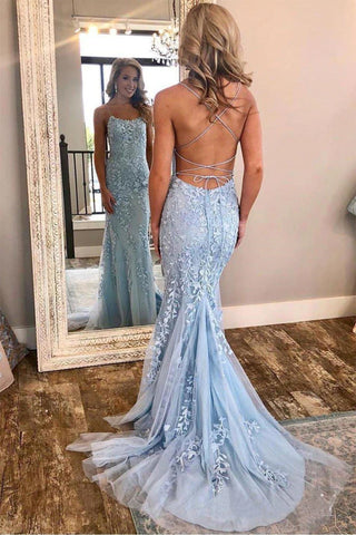Spaghetti Straps Appliques Prom Dress