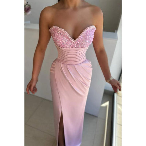 Robe de soirée longue à col en V et fente latérale 