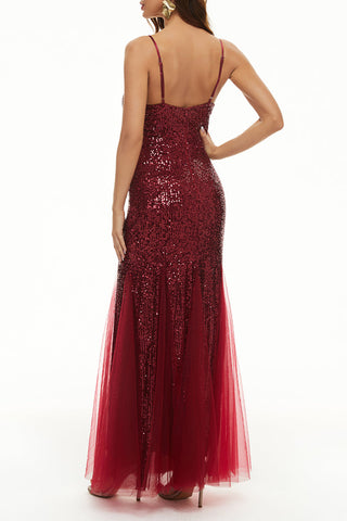 Vestidos de noche sexys formales con escote en V y diseño patchwork liso 