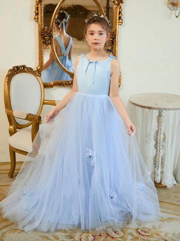 Ball-Gown/Princess Tulle Sweep Train Blue Flower Girl Dress