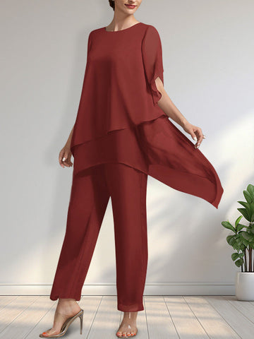 Separates Jumpsuit/Pantsuit Scoop Ankle-Length Chiffon Mother of the Bride Dress