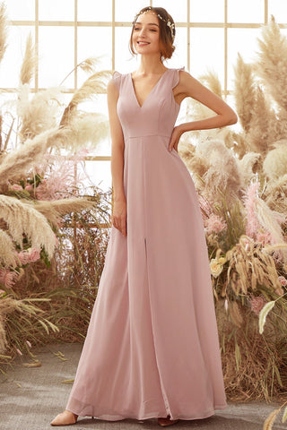 Blush Open Back Chiffon Bridesmaid Dress
