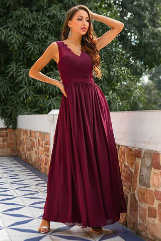 Long V-neck Bridesmaid Dress