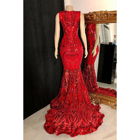 Vestido de fiesta de sirena con apliques de lentejuelas y escote en V sexy para chica negra para Slay