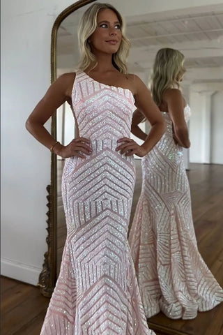 Robe de bal longue sirène à paillettes asymétrique