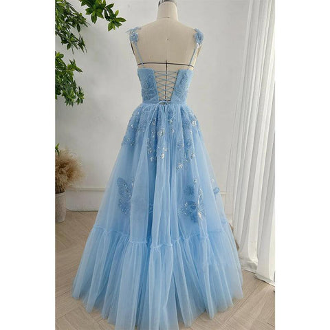 Vestido de noche de fiesta de graduación con escote en V, tirantes finos, encaje, apliques y cuentas 