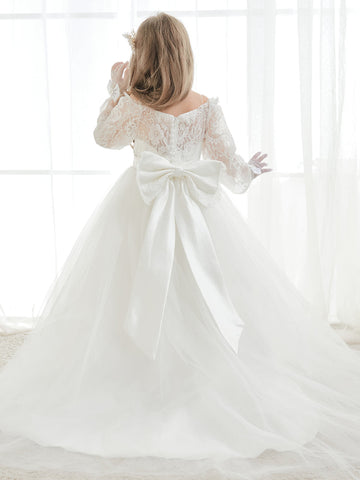 A-line Lace Tulle Floor-length Ivory Dress (2003227154)