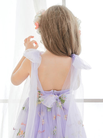 A-Line Sleeveless Floral Embroidered Tulle Toddler Flower Girl Dress