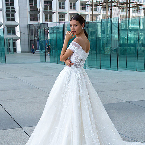 Sexy Sweetheart Lace Wedding Dresses Women's V-neck Decal Princess Wedding Formal Party 2023 Off Shoulder Beaded Romantic Bridal