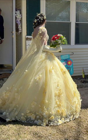 Robe de bal jaune à fleurs 3D pour Sweet 16 (Y6578)