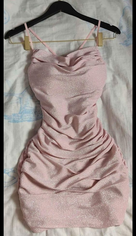 Vestido rosa de tirantes finos, vestido sexy rosa para fiesta de bienvenida Y2036
