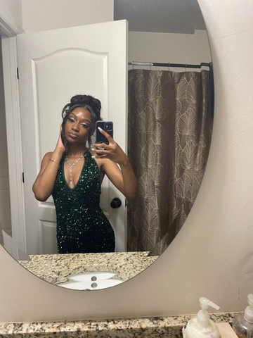 Vestido largo de noche formal moderno con lentejuelas y escote en V estilo sirena Y5913