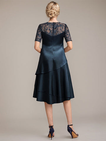 A-Line Scoop Knee-Length Mother of the Bride Dress With Applique & Sequins