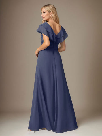 Stormy A-Line V-Neck Ruched Chiffon Dress