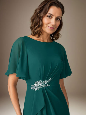 Dark Navy Sheath Beaded Chiffon Dress