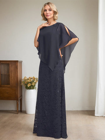 Sheath/Column Scoop Floor-Length Chiffon Lace Mother of the Bride Dress With Sequins Beading