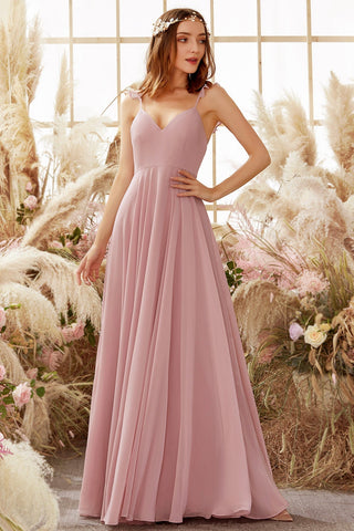 Blush Spaghetti Straps Chiffon Bridesmaid Dress