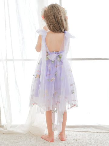 A-Line Sleeveless Floral Embroidered Tulle Toddler Flower Girl Dress