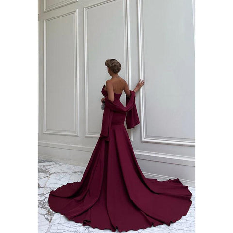 Robe de soirée sirène simple et décontractée sans manches à encolure dégagée