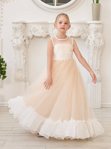 A-line Organza Tulle Floor-length Pink Dress (010226975)