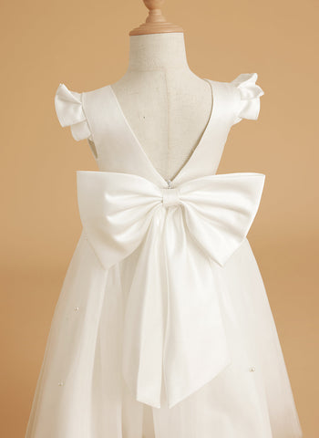 A-line Satin Tulle Knee-length Dusty Rose Dress (2003227179)